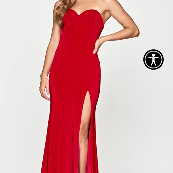 New york Red front split dress - Picture 1 of 3